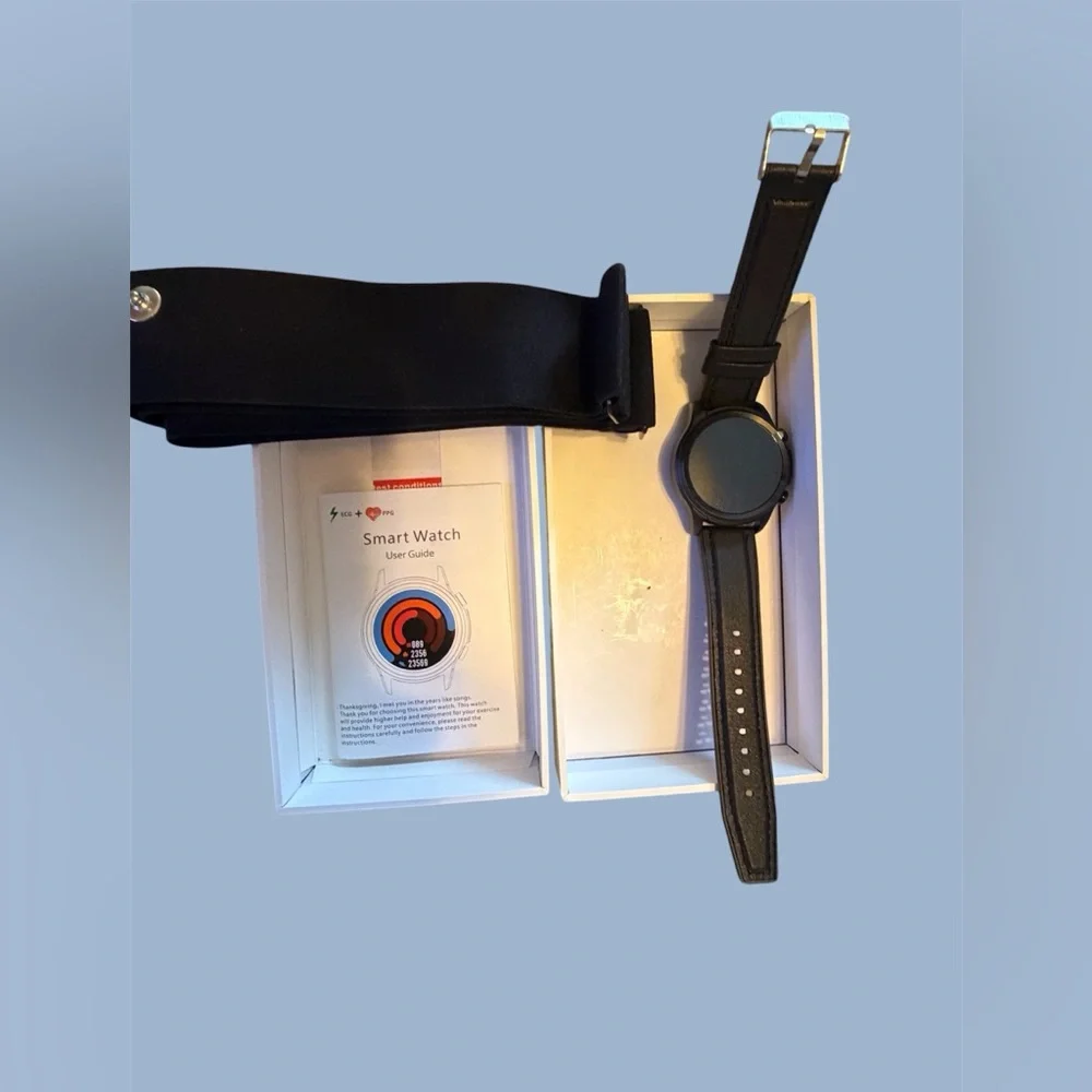 Smart Watch with Black Leather Strap - Unbranded